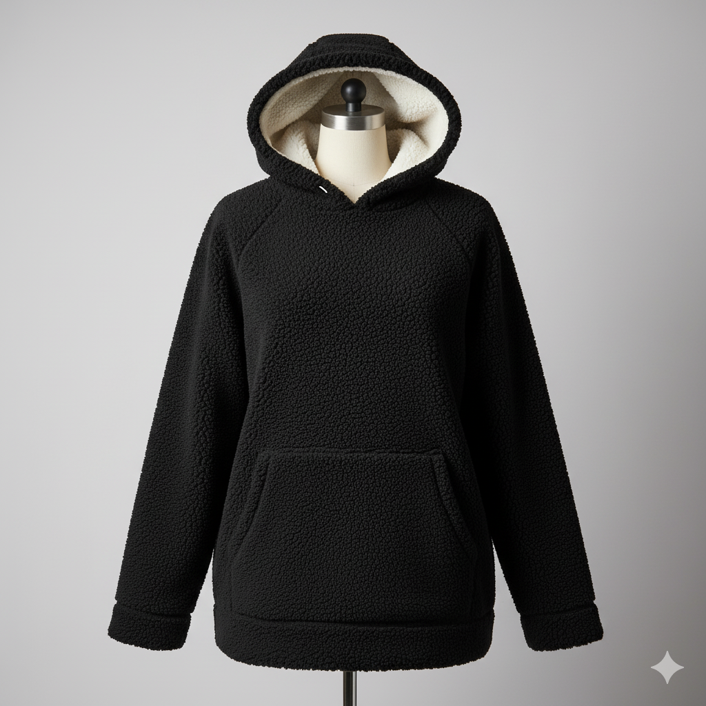 Cozy Black Fleece Hoodie – Thick Lining, Winter Wear