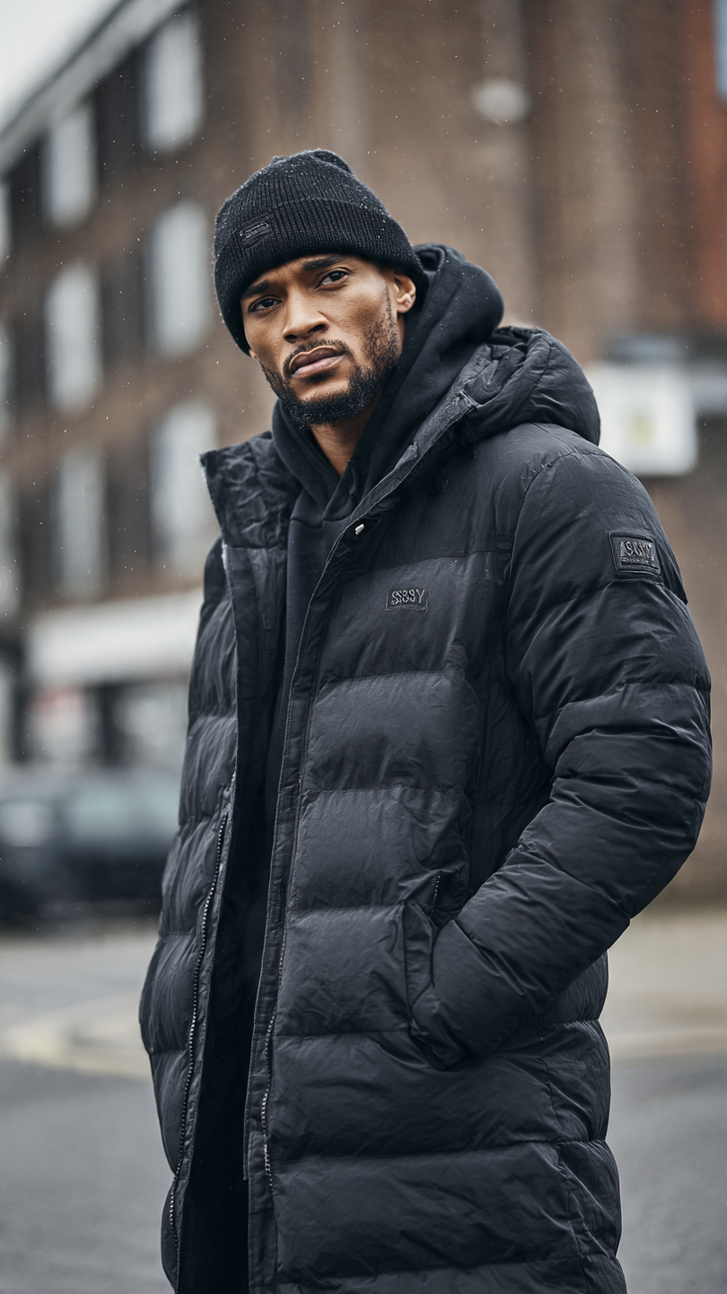 SASSY Men's Black Longline Puffer Jacket with Hood