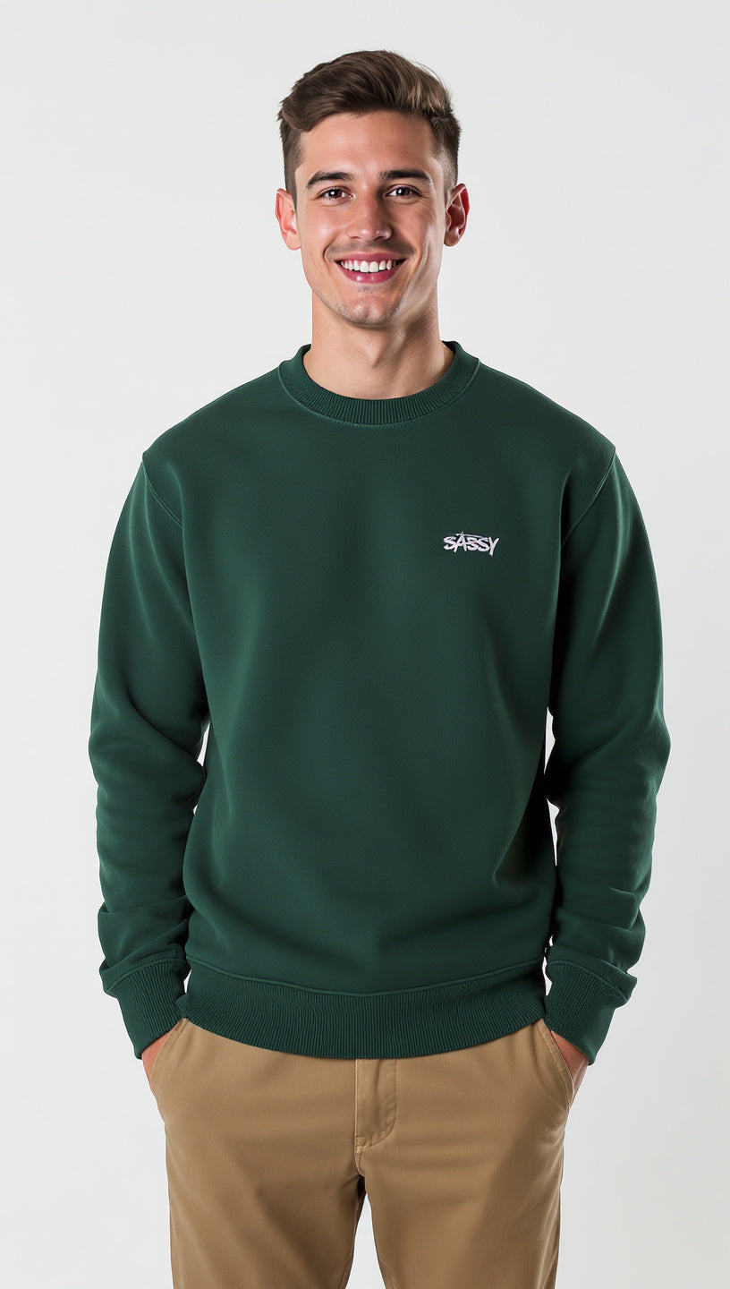 SASSY Men's Forest Green Essential Crewneck Sweatshirt
