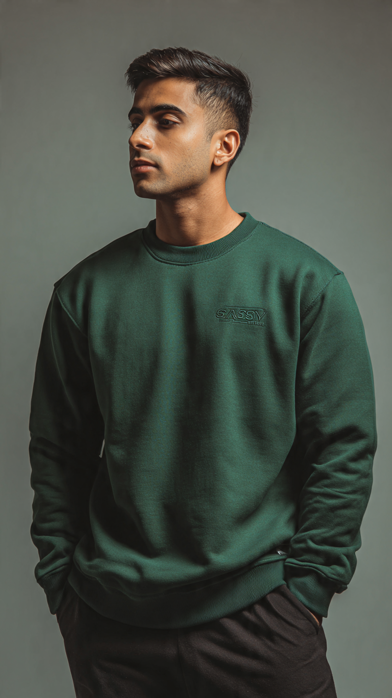 SASSY Men's Forest Green Essential Crewneck Sweatshirt