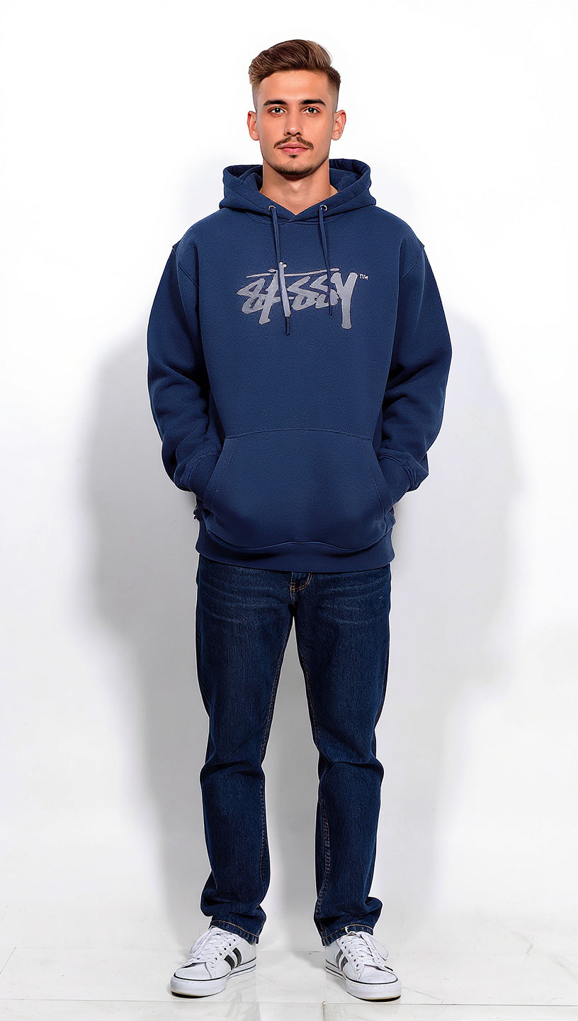 SASSY Men's Navy Blue Classic Pullover Hoodie