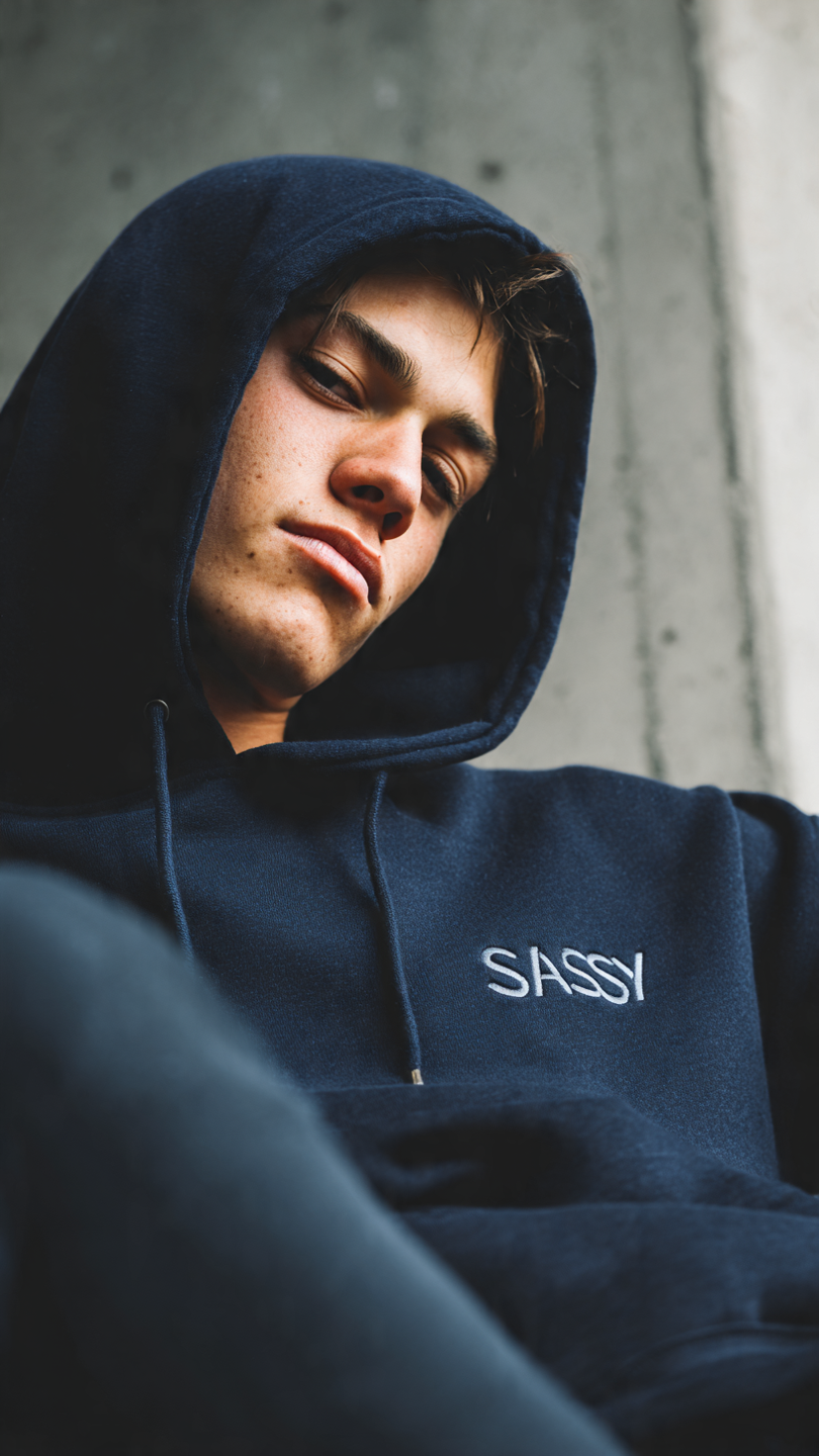 SASSY Men's Navy Blue Classic Pullover Hoodie