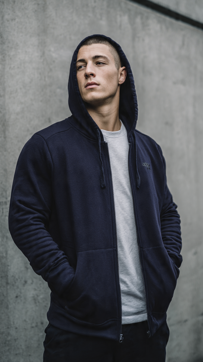 SASSY Men's Navy Blue Classic Pullover Hoodie