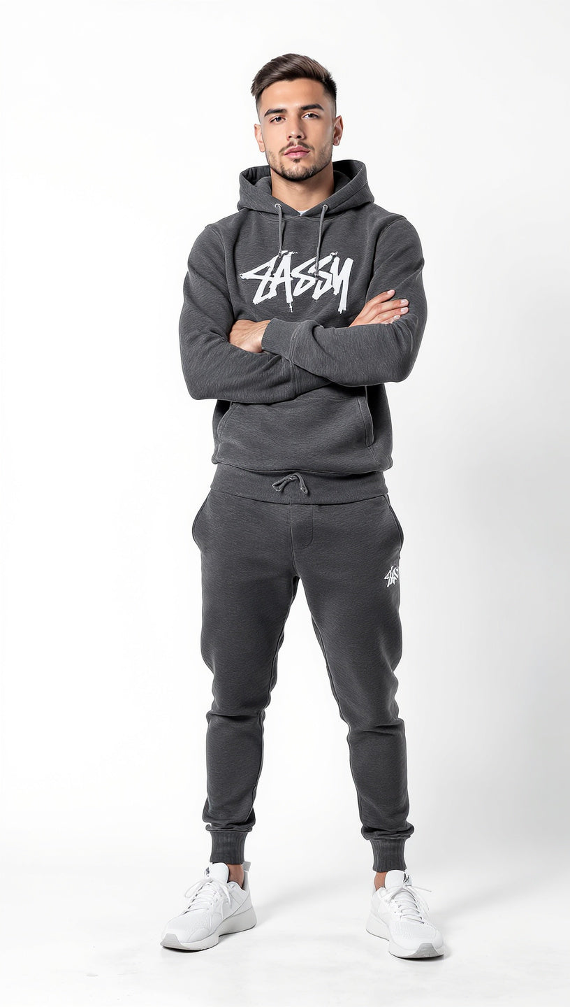 SASSY Men's Premium Charcoal Grey Tracksuit Set